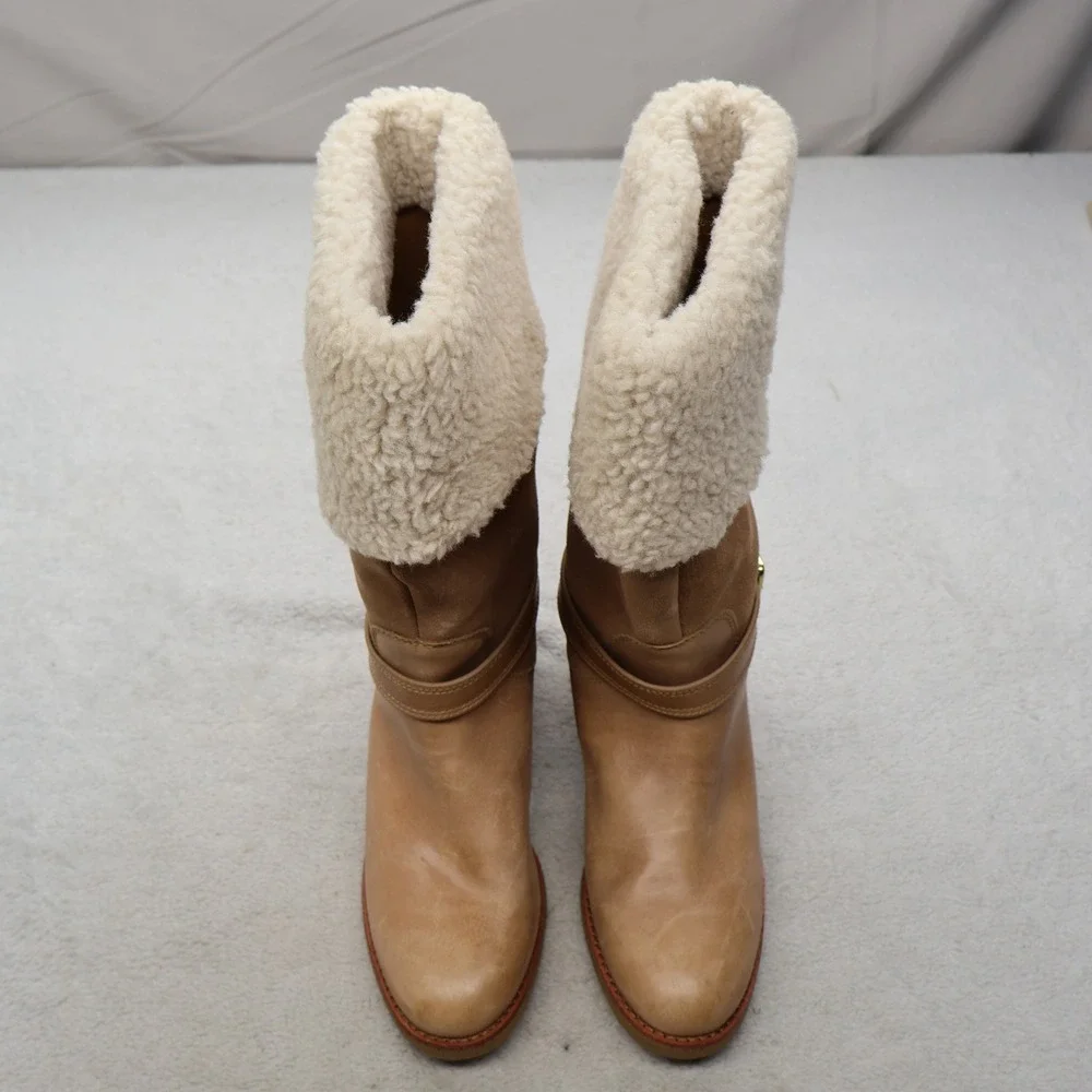 Coach Women 8.5B Boots Brown Parka Leather Shearling Buckle Designer Chic A01640
